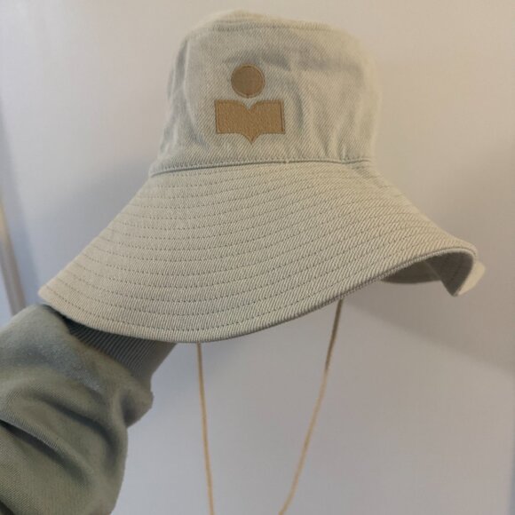 NWT Isabel Marant Denim Bucket Hat Fisherman Embroidered Logo Light Blue - Picture 1 of 8